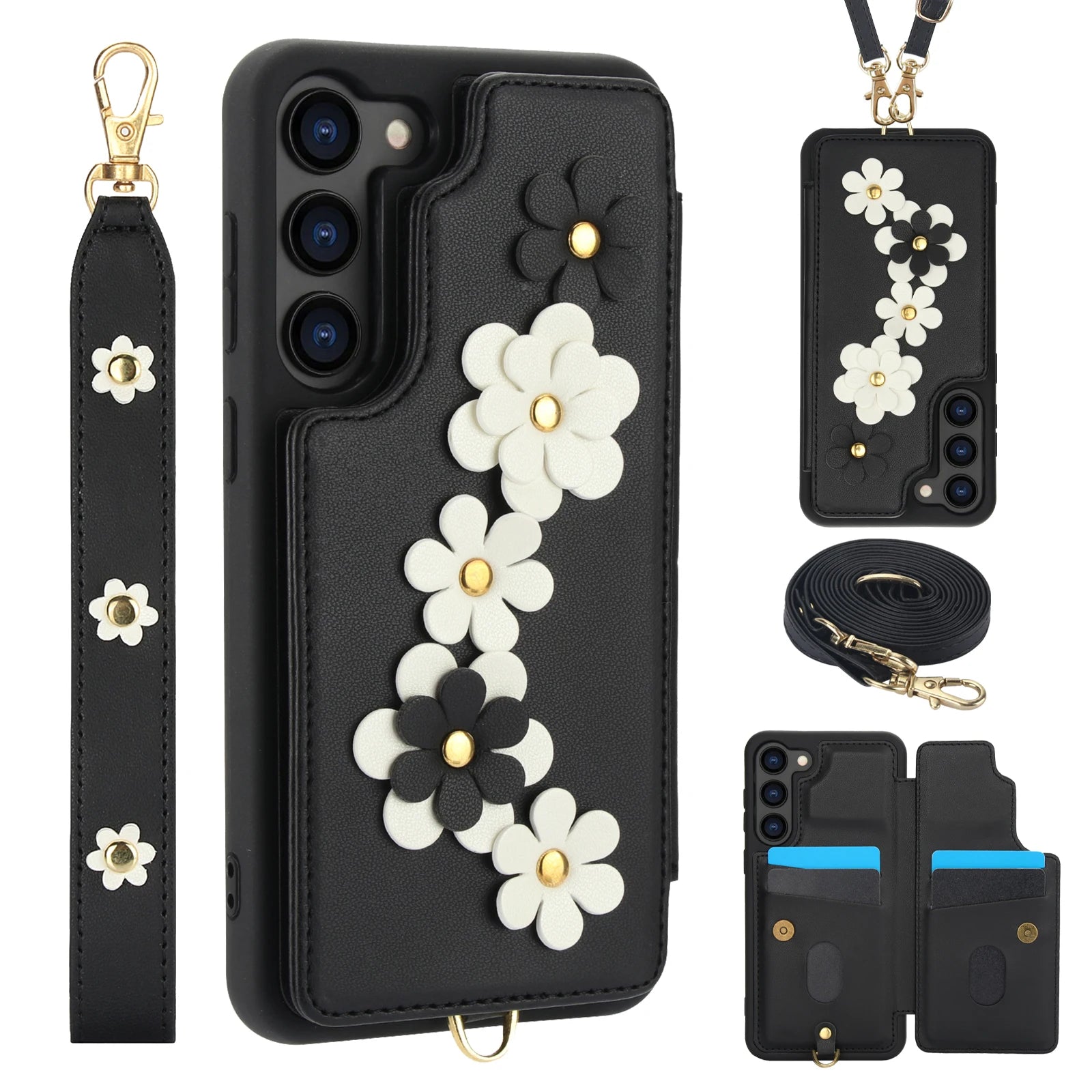 Crossbody Leather Rope Wallet Wrist Strap Phone Case for Samsung S25 S24 Plus S23 FE S22 Ultra A55 A54 A53 A35 A34 A15 A13 Cover