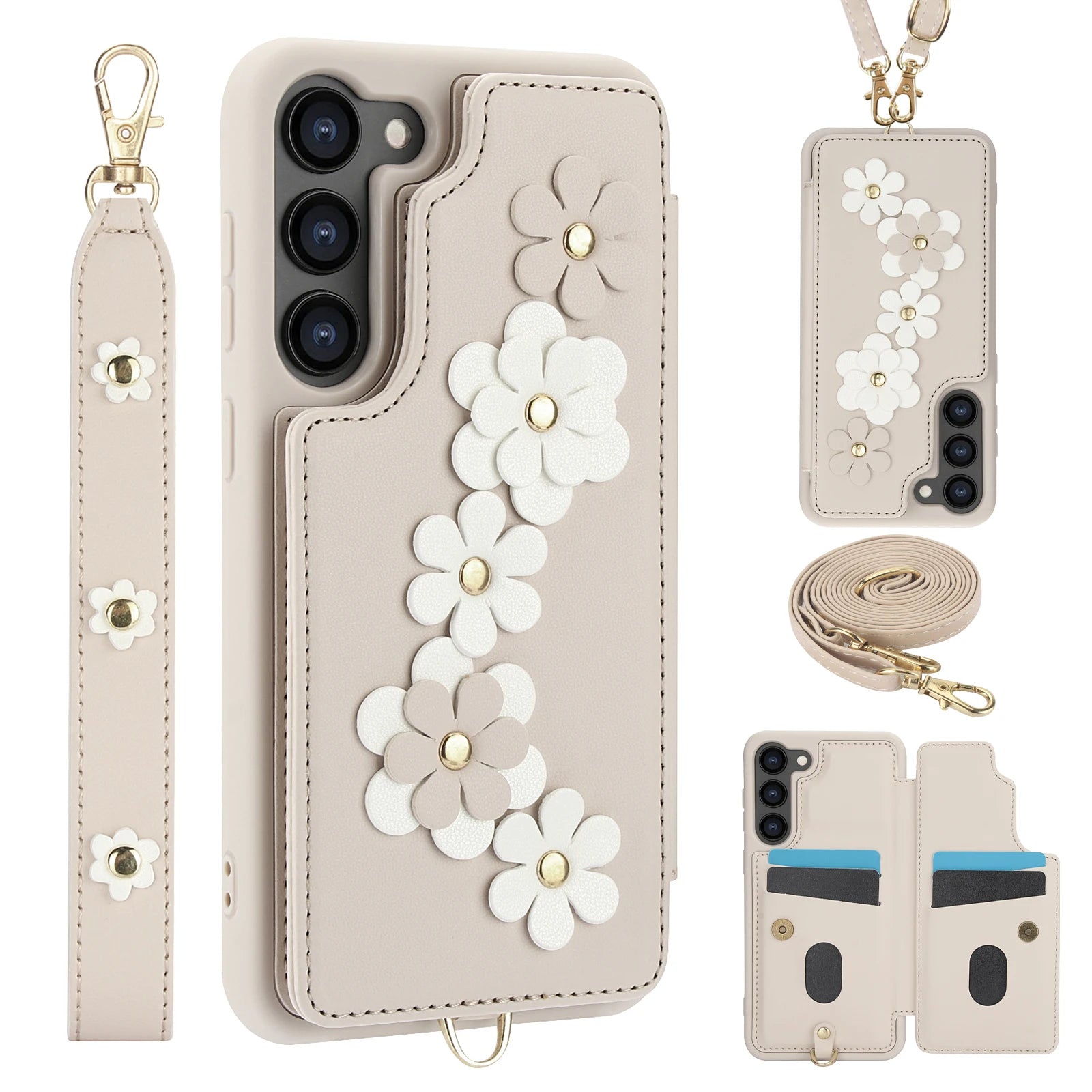 Crossbody Leather Rope Wallet Wrist Strap Phone Case for Samsung S25 S24 Plus S23 FE S22 Ultra A55 A54 A53 A35 A34 A15 A13 Cover