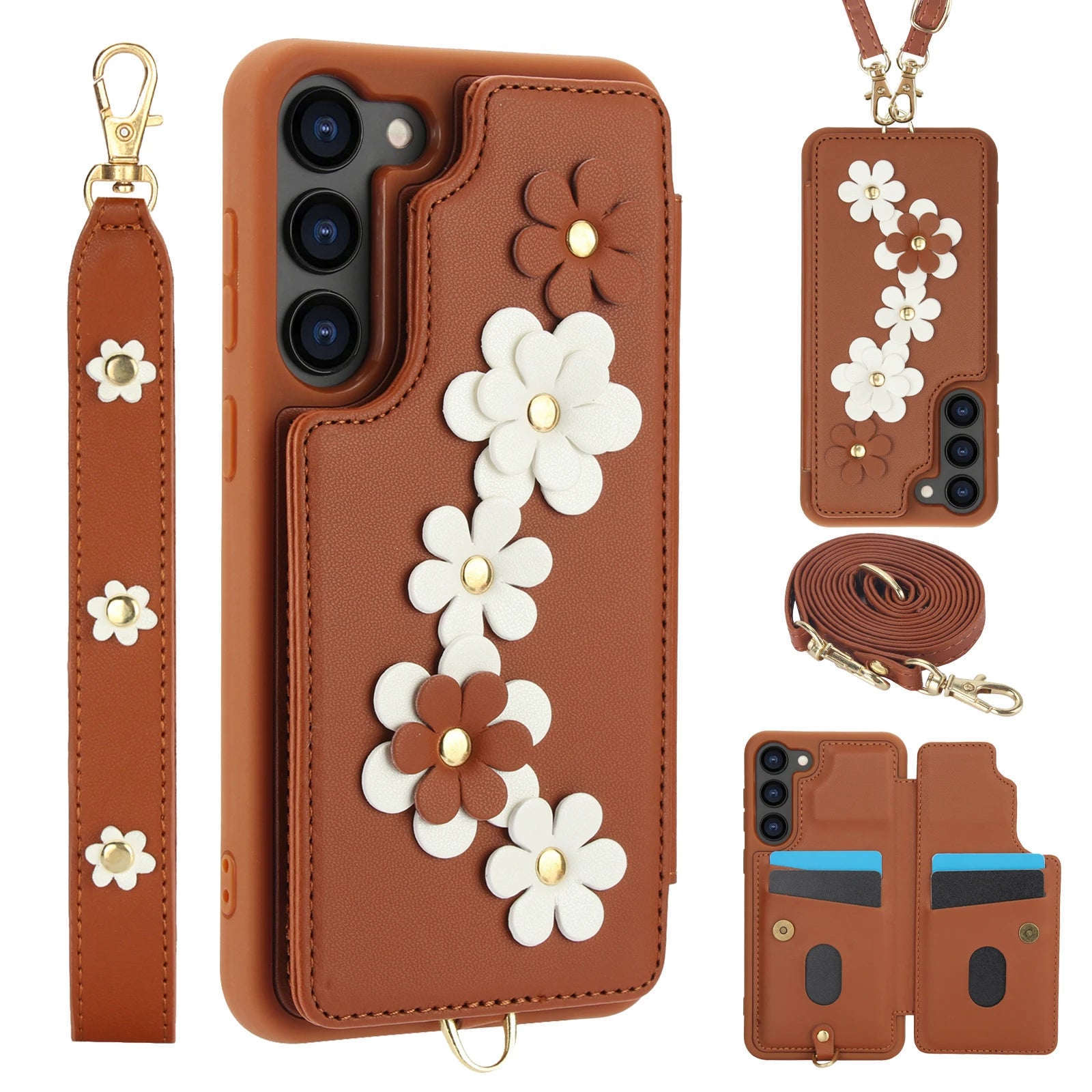 Crossbody Leather Rope Wallet Wrist Strap Phone Case for Samsung S25 S24 Plus S23 FE S22 Ultra A55 A54 A53 A35 A34 A15 A13 Cover