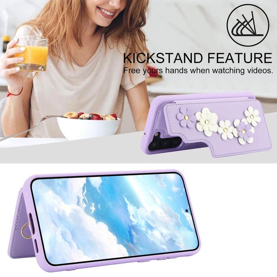 Crossbody Leather Rope Wallet Wrist Strap Phone Case for Samsung S25 S24 Plus S23 FE S22 Ultra A55 A54 A53 A35 A34 A15 A13 Cover