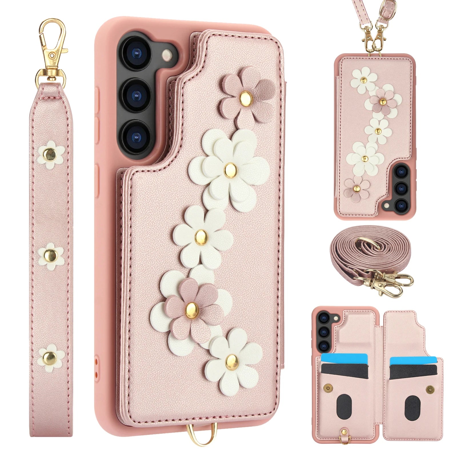 Crossbody Leather Rope Wallet Wrist Strap Phone Case for Samsung S25 S24 Plus S23 FE S22 Ultra A55 A54 A53 A35 A34 A15 A13 Cover
