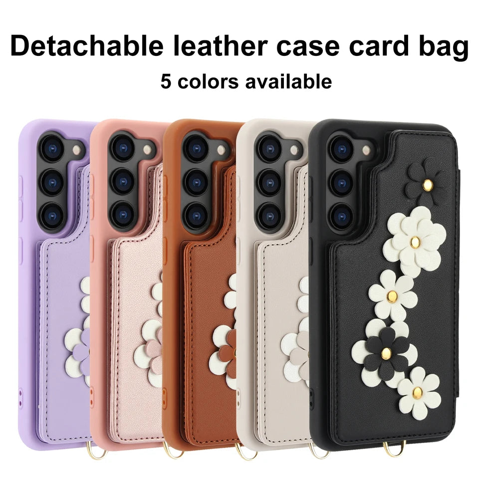 Crossbody Leather Rope Wallet Wrist Strap Phone Case for Samsung S25 S24 Plus S23 FE S22 Ultra A55 A54 A53 A35 A34 A15 A13 Cover